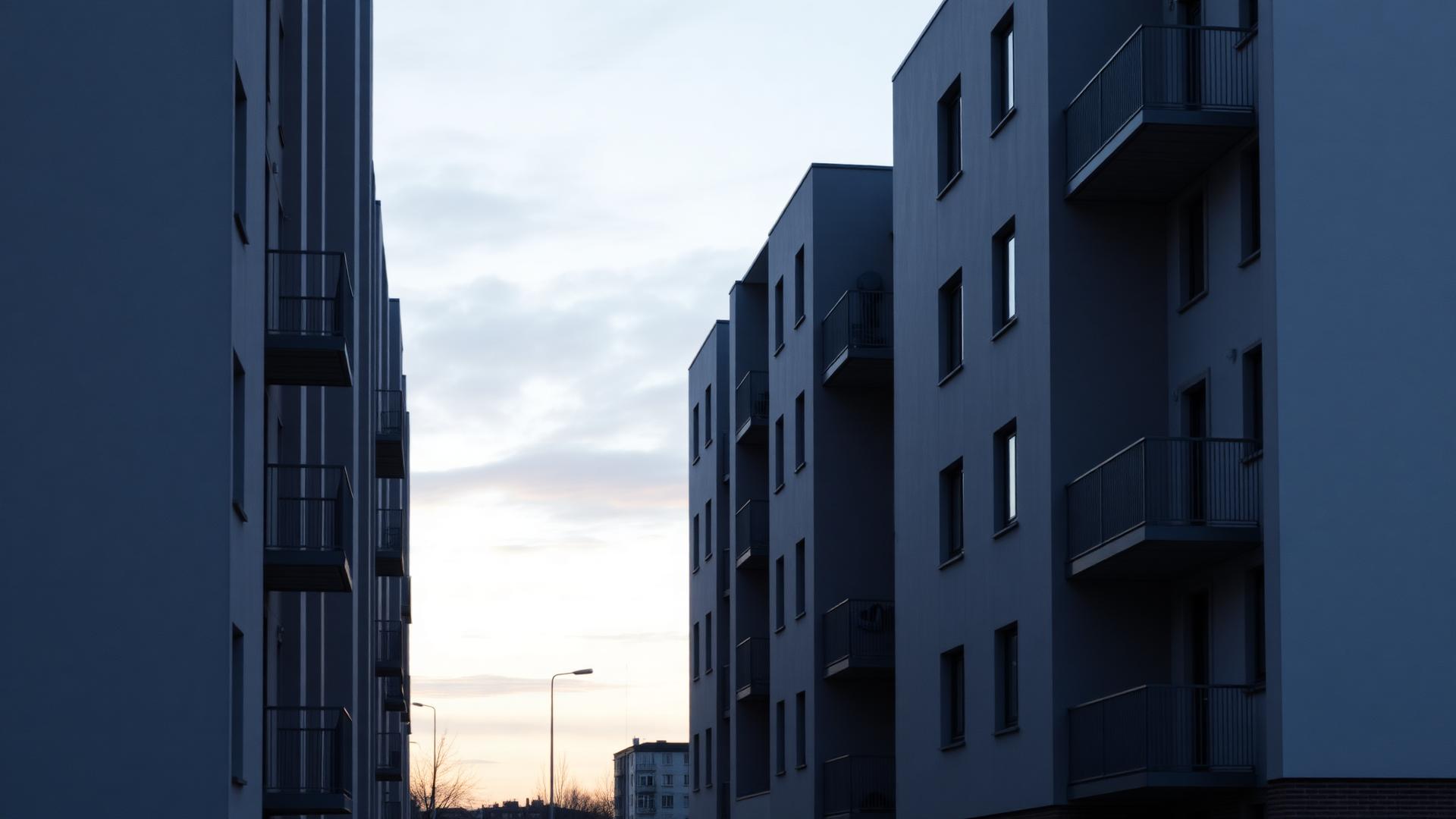 Modern woningbouwproject bij zonsopkomst